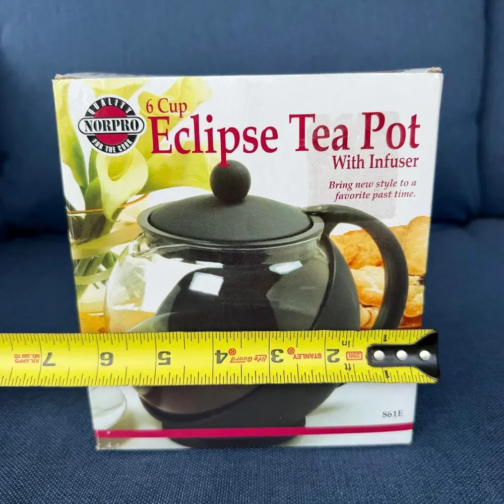 Norpro Eclipse Tea Pot with Infuser 6 Cup Tempered Glass Stainless Steel NOS